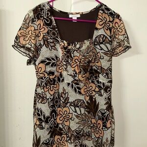 Maurices Brown and Tan Fitted Graphic Blouse